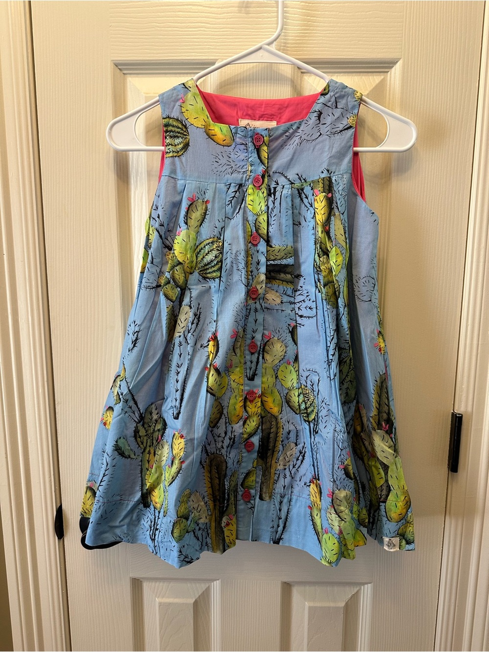 Girls Blue Cactus Print Sleeveless Dress Top